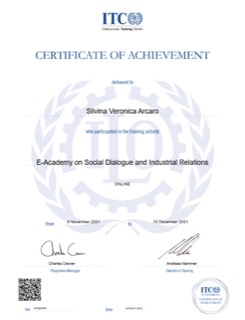 Certificado del curso OIT a nombre de Silvina Verónica Arcaro